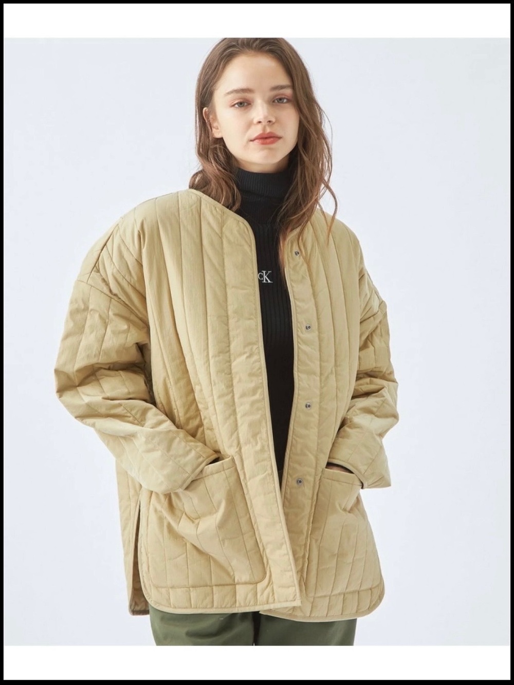Calvin Klein Quilted Tan Collarless Puffer Jacket